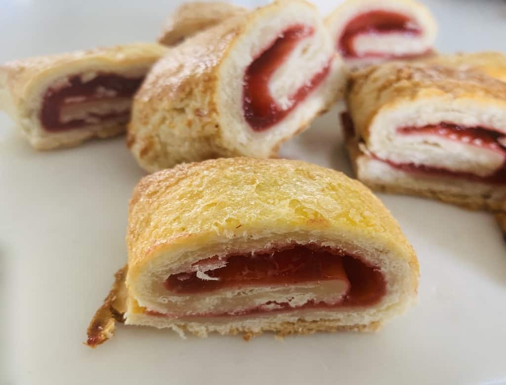 Sliced pieces of strawberry rugelach.