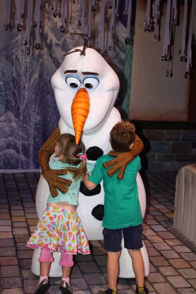 Olaf hugging Miss E & CJ