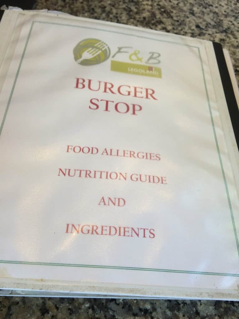 Burger Stop binder for food allergies