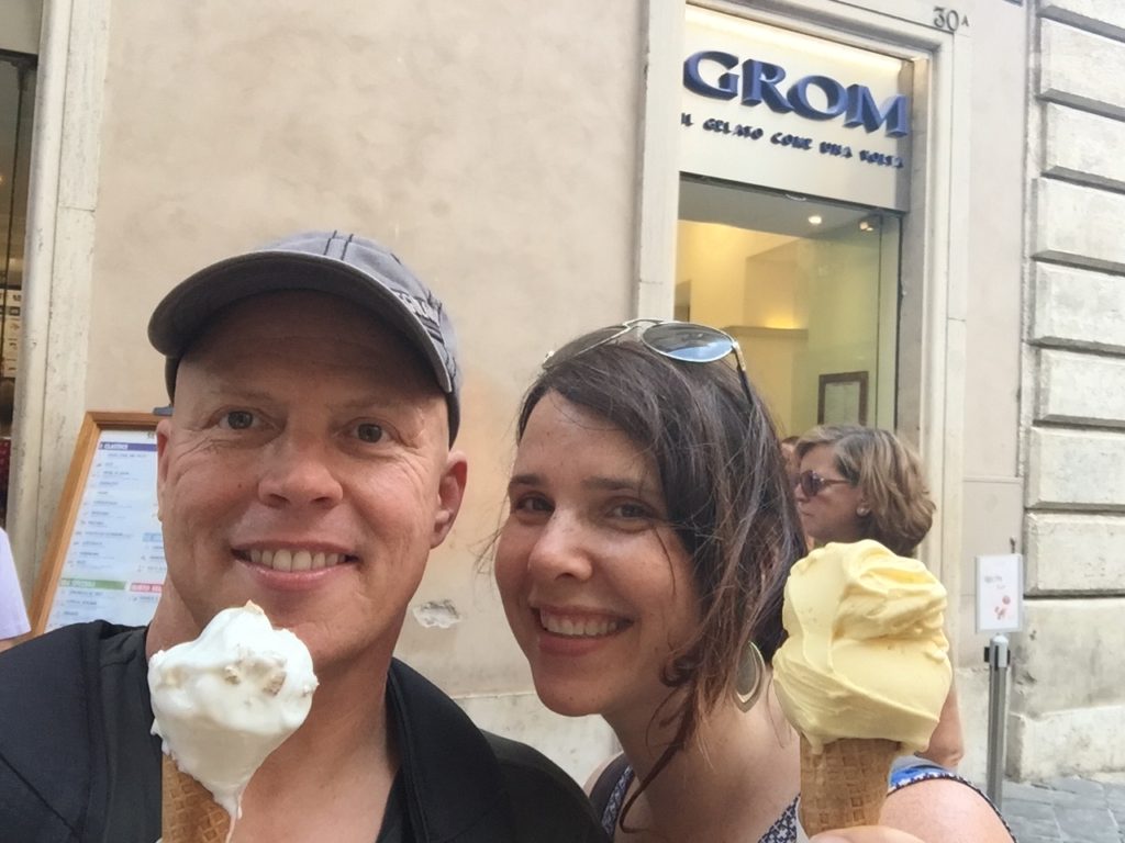 Dave & Heather smiling with gluten-free gelato