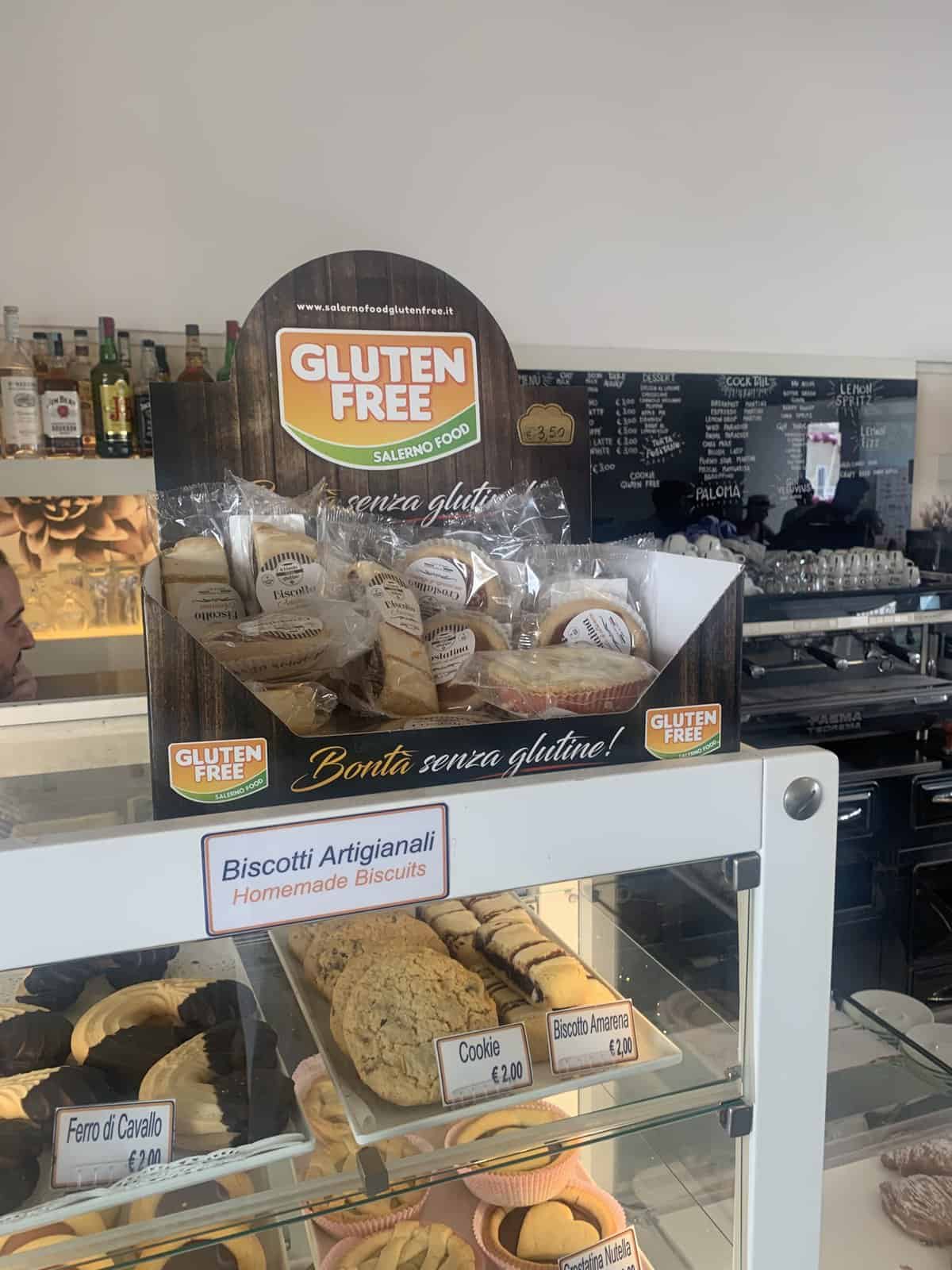 box of gluten-free treats on a restaurant counter