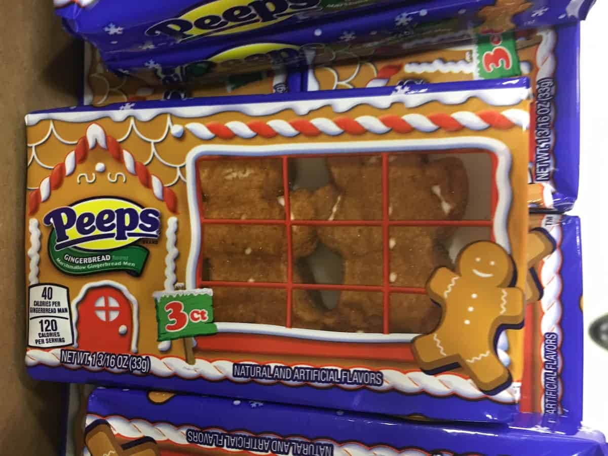 Package of gluten-free Gingerbread Men Marshmallow Peeps.