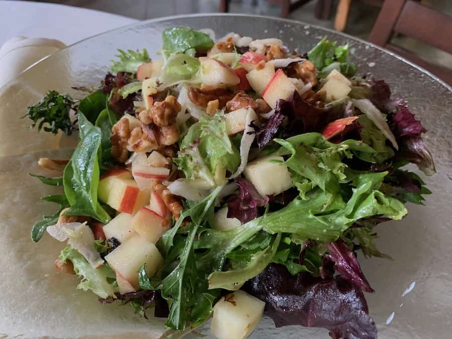 gluten-free Ahwahnee seasonal salad with lettuce, apples, walnuts 