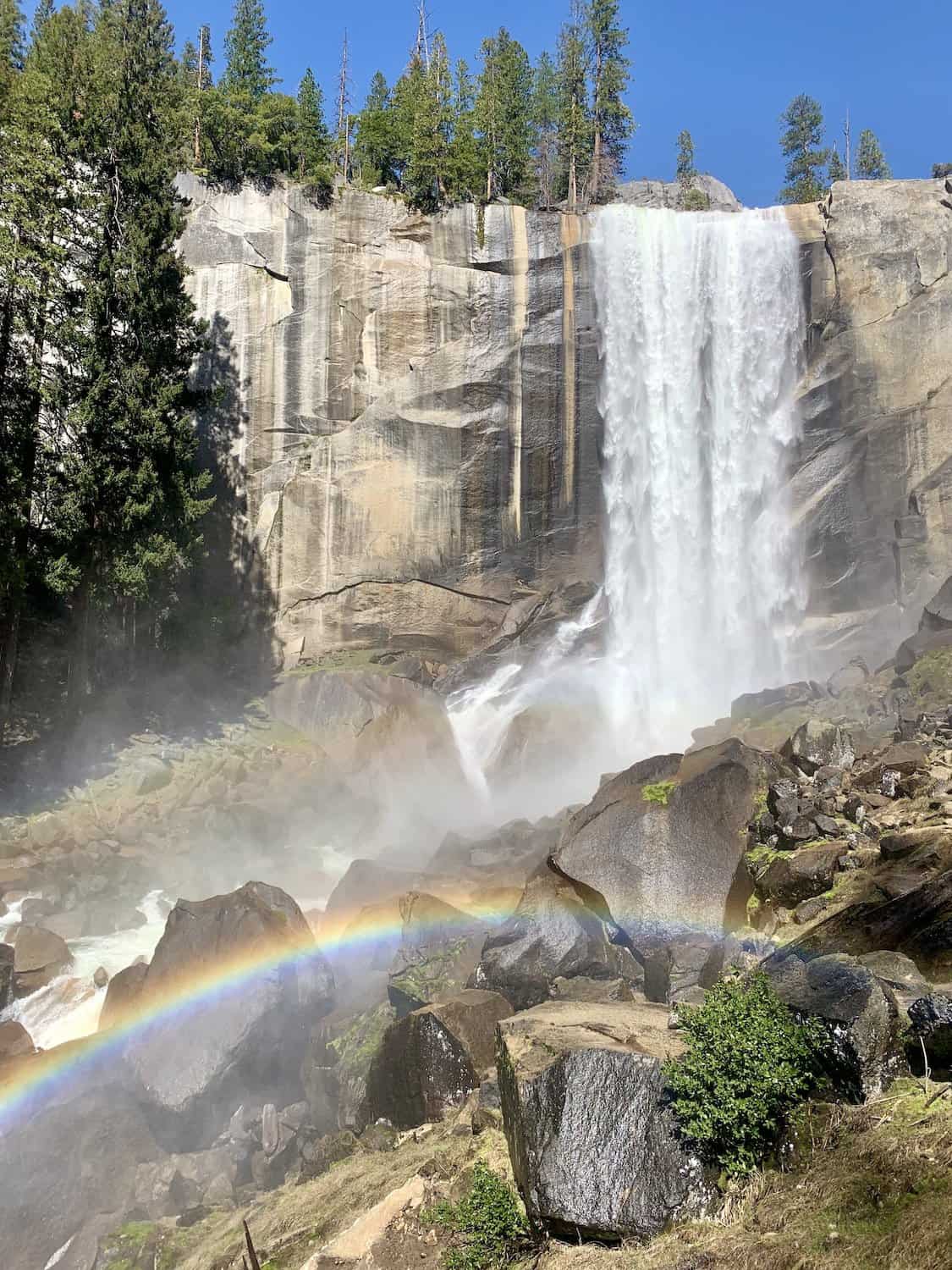 View of Vernal Falls with a rainbow