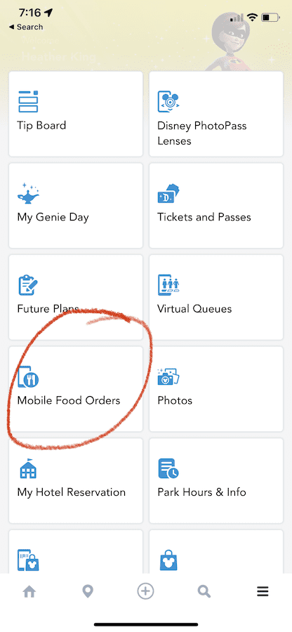 Mobile order screen shot with "mobile food orders" circled in red