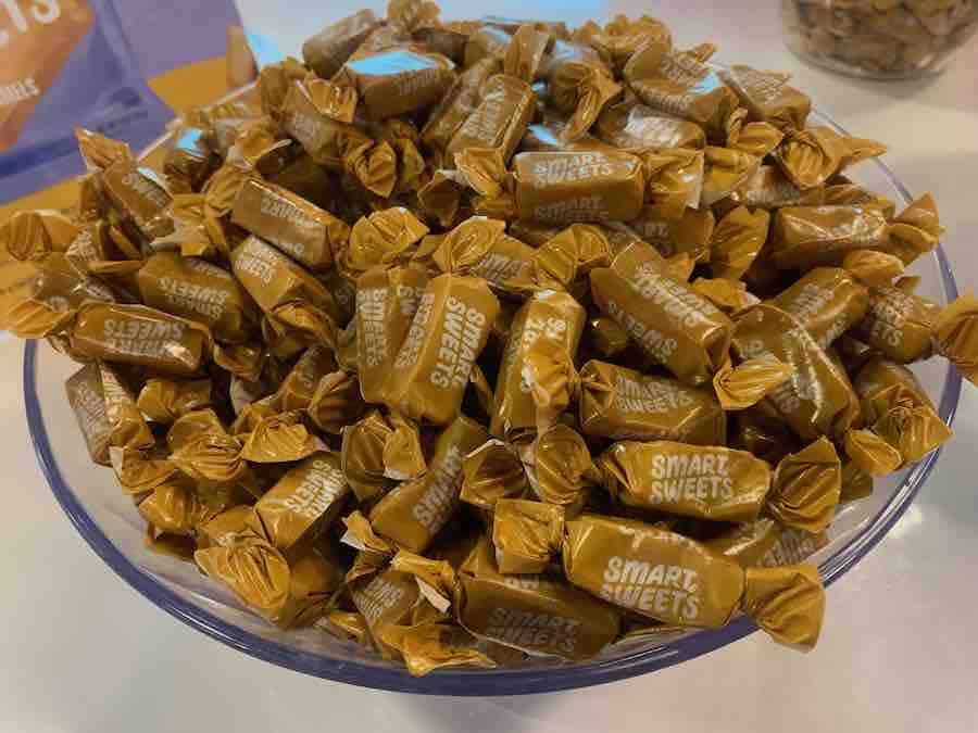 a bowl of Smart Sweets gluten-free caramels