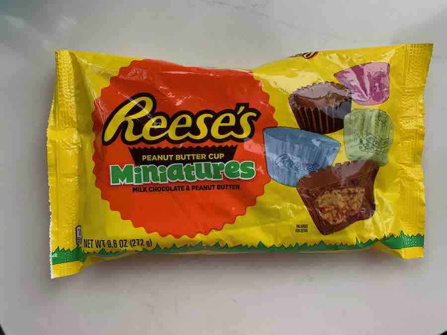 a package of Reese's peanut butter cups - Easter miniatures