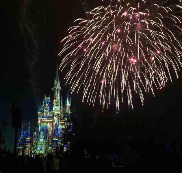 fireworks above an illuminated Cinderella's Castle at Disney World