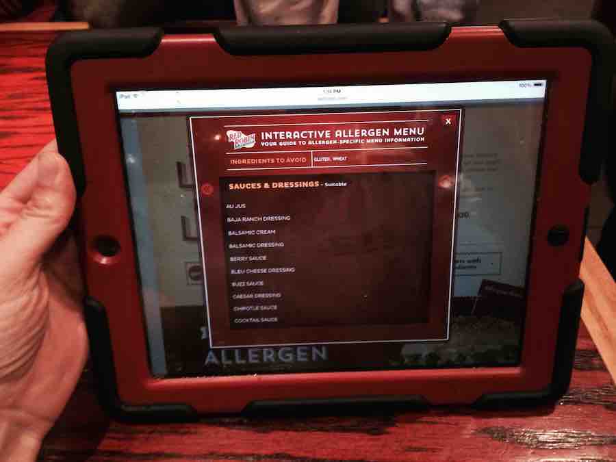 Red Robin's in-restaurant digital gluten-free interactive menu