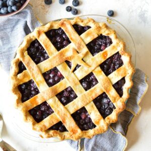 gluten-free blueberry pie with lattice-style top and a cut out star