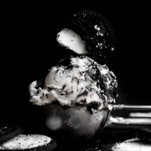 black and white image of gluten-free Cookies and Cream Homemade gIce Cream Recipe