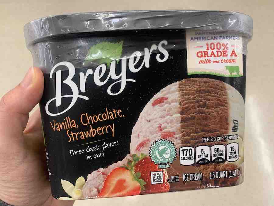 Bryers vanilla chocolate strawberry ice cream tub