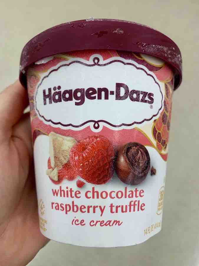 container of haagen-dazs white chocolate raspberry truffle ice cream