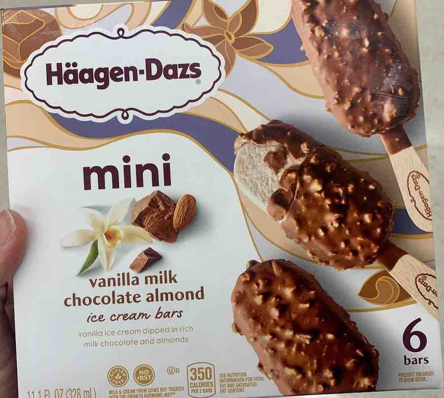 box of haagen-dazs mini vanilla milk chocolate almond ice cream bars