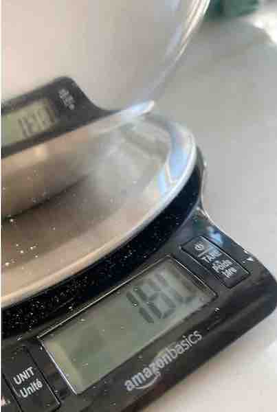 kitchen scale showing 180 grams