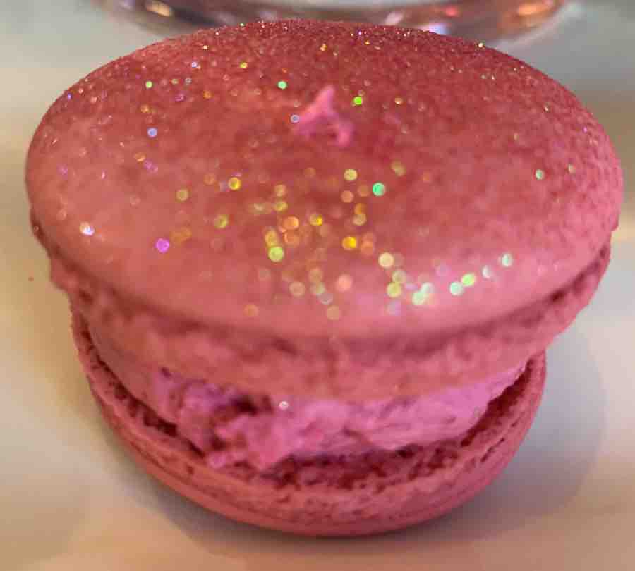 pink macaroon with sparkle dust on top