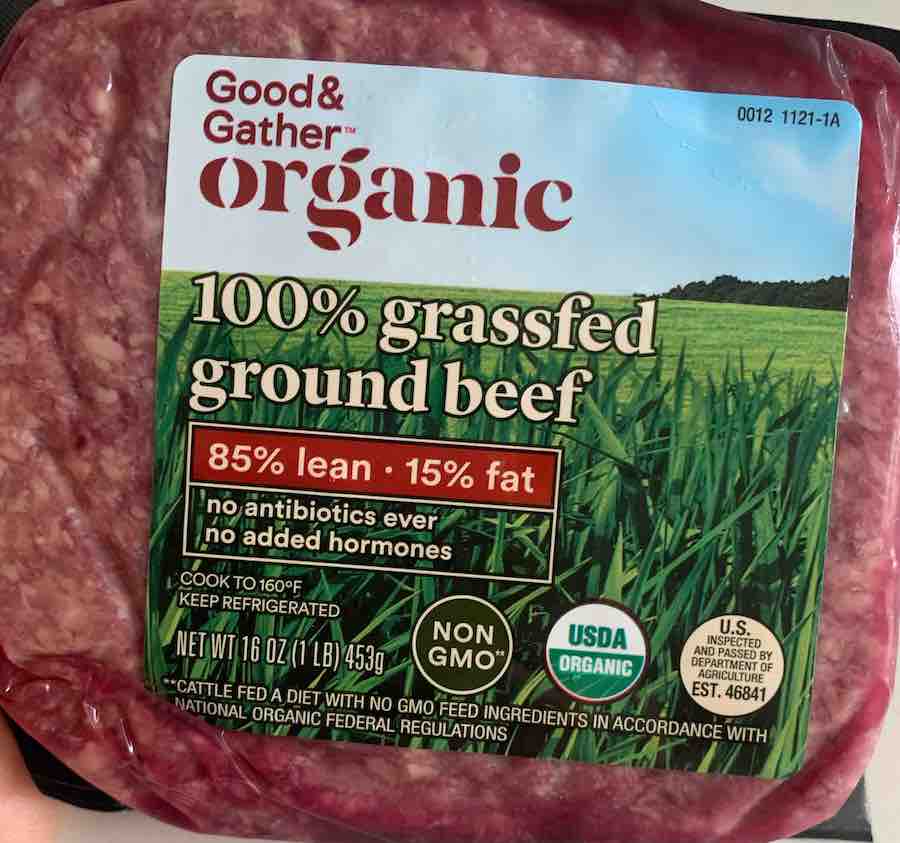 a package of organic grass-fed ground beef