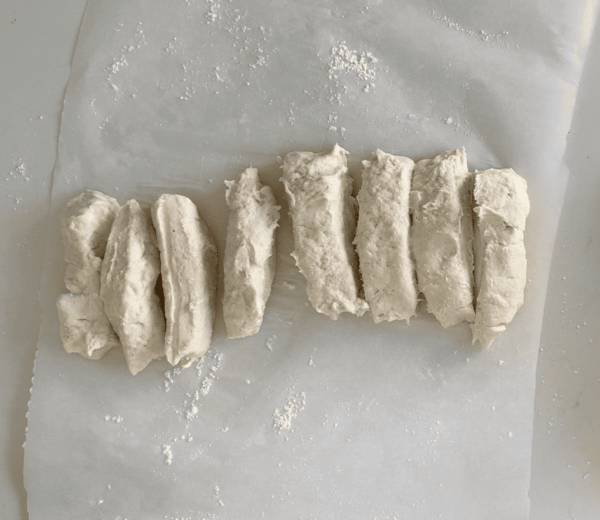 gluten-free dough cut into 8 pieces