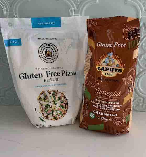 bags of  King Arthur 00 Gluten-Free Pizza Flour and Caputo Fioreglut Gluten-Free Flour 