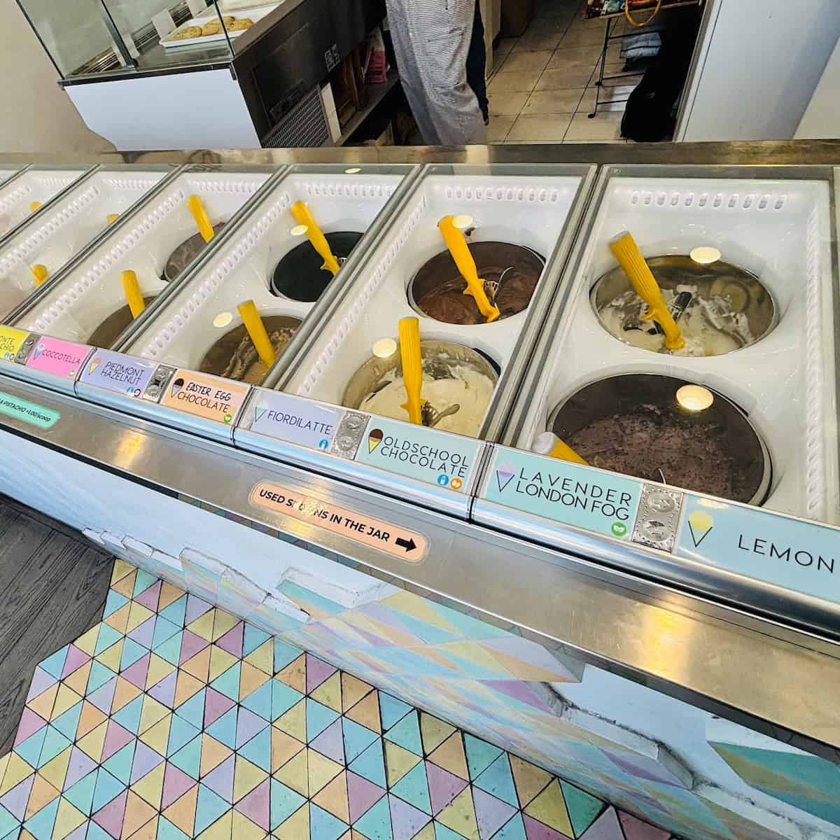 a display of gluten-free ice cream and sorbet