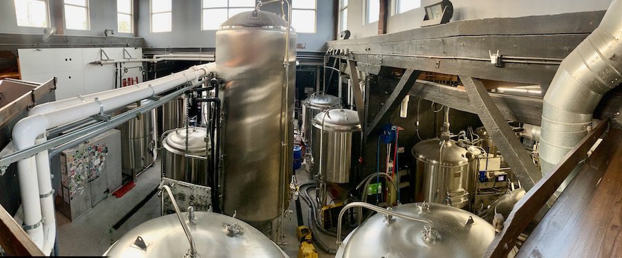 view of the in-house brewery (vats and pipes)