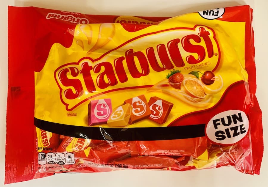 Yellow and red bag of Starburst candies.