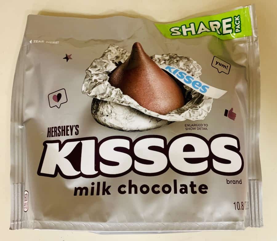 Silver bag of Hershey's Kisses.