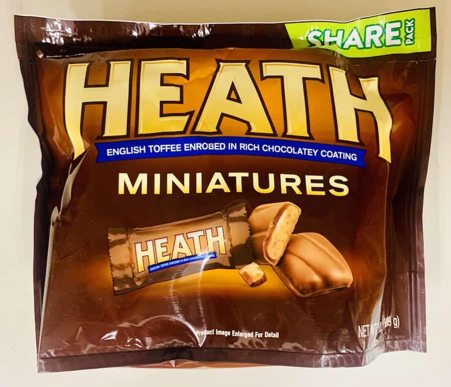 Brown colored bag of Heath miniatures.