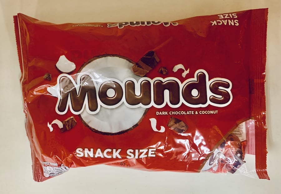 Red bag of Mounds bars.