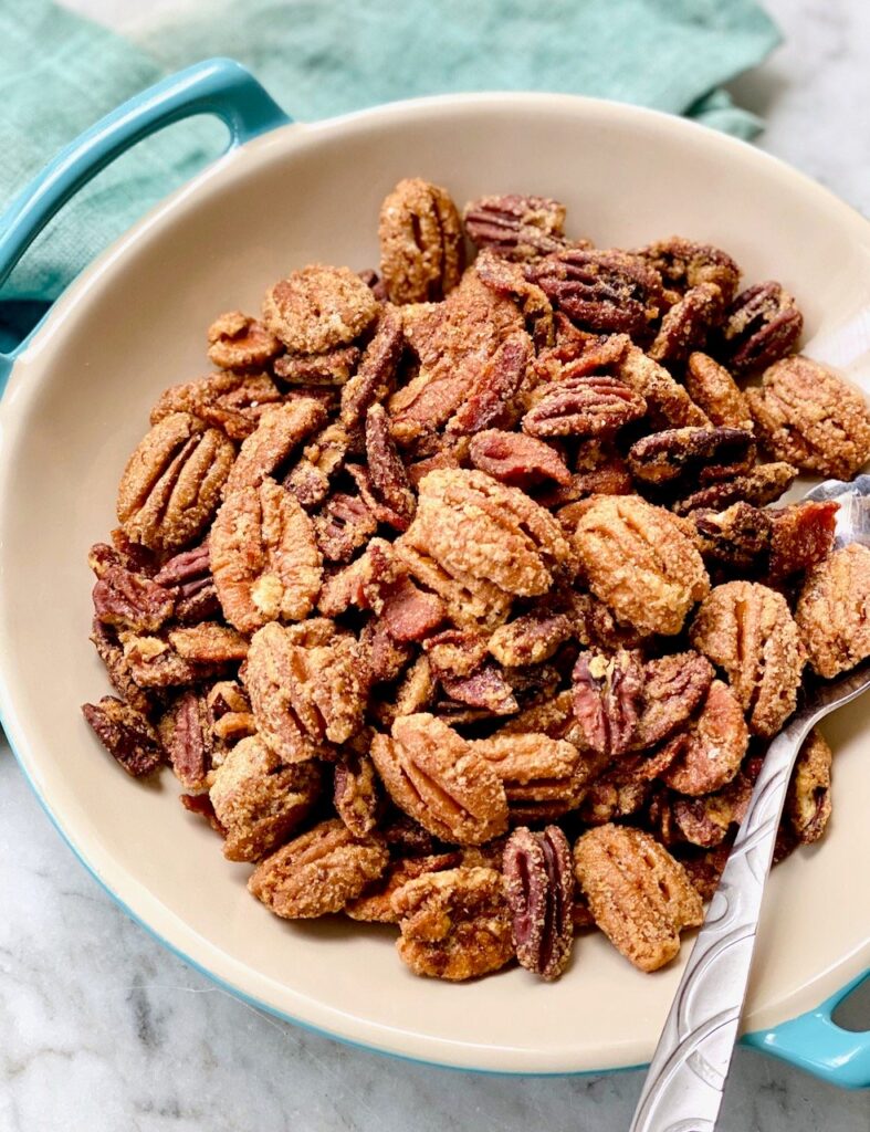 Bowl of candied pecans
