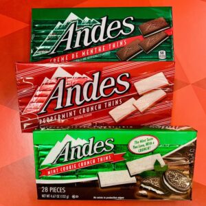 3 varieties of Andes Thins: Creme de Menthes, Peppermint Crunch, and Mint Cookies.