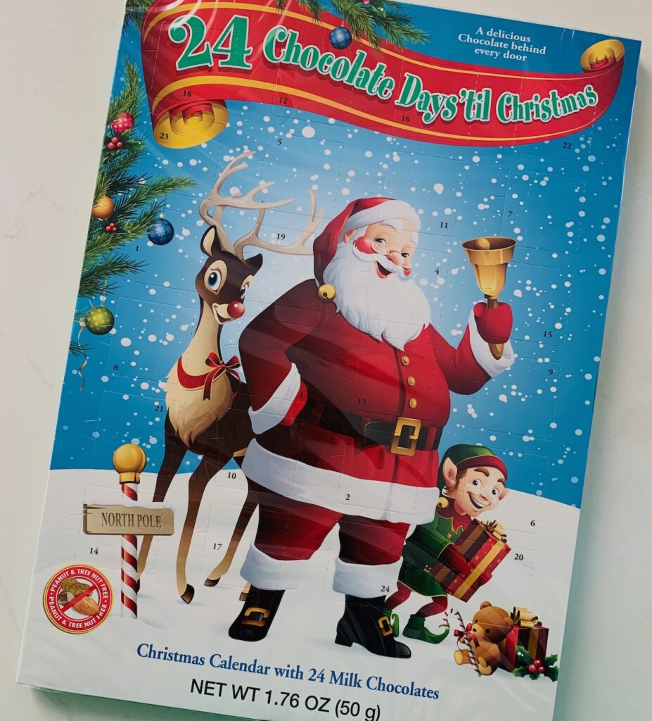 Gluten-free chocolate advent calendar with Santa on the front.